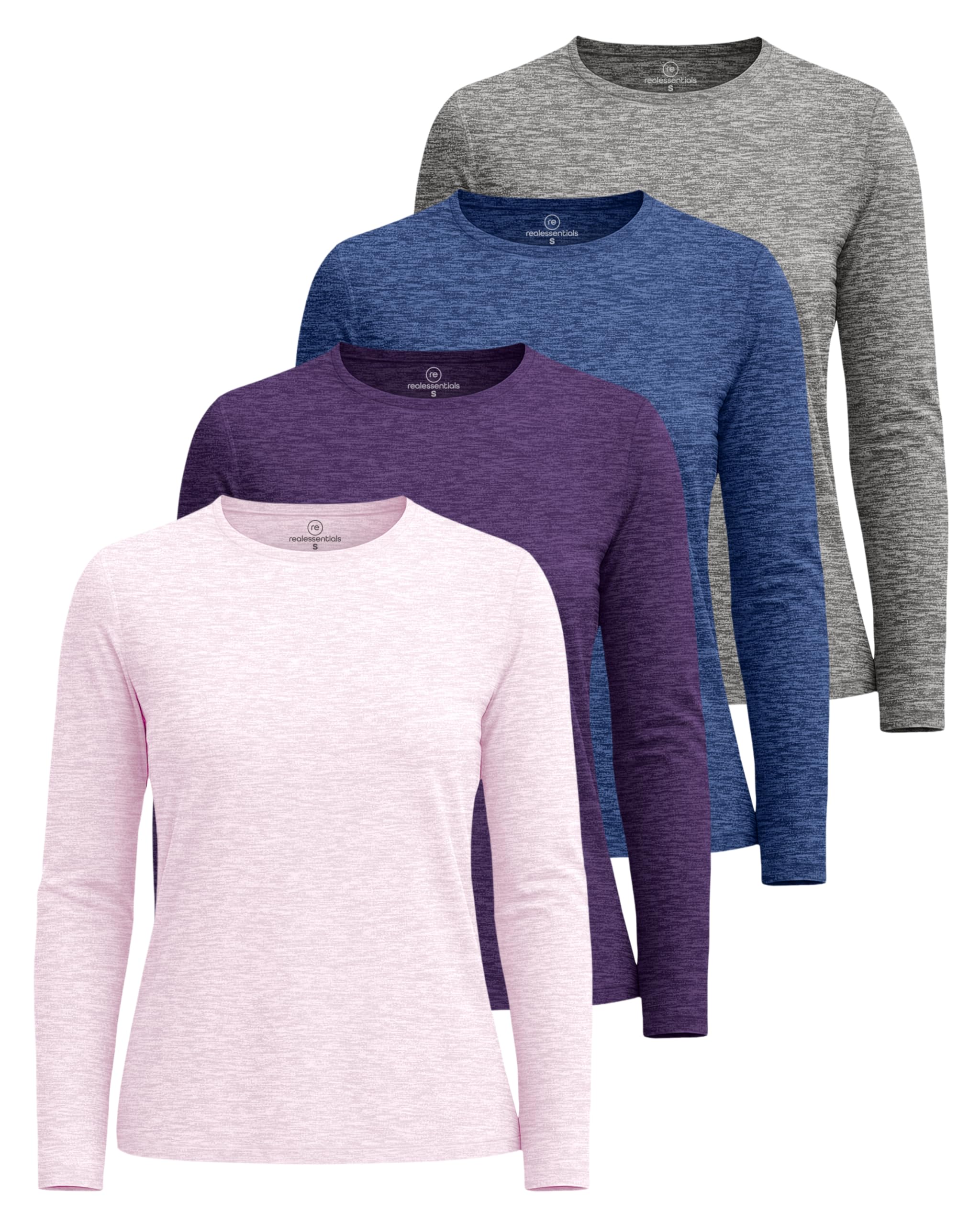 Real Essentials 4 Pack: Women's UPF 50+ Quick Dry Fit Sun Shirts Long Sleeve UV SPF Hiking Top Outdoor (Available in Plus)