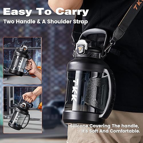 Miniatura 2 de TKK Botella deportiva de medio galón con popote y tapa 2 en 1, apta para lavavajillas, sin BPA, a prueba de fugas, botella de plástico Tritan de