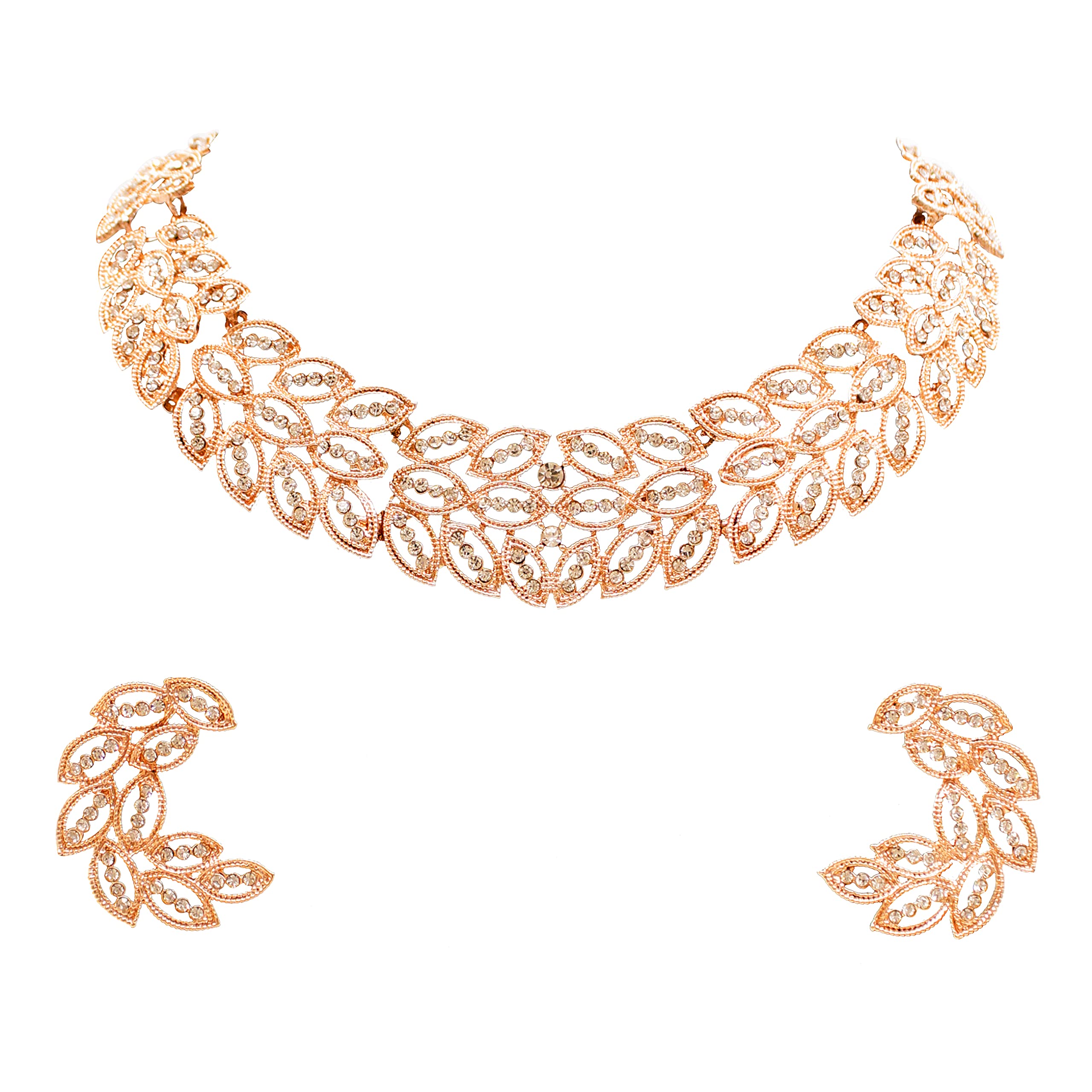 SAIYONI Womens Glamorous Look Austrian Diamond Rose Gold Plated Choker Necklace Set (B09SHW93RQ) Amazon Price History, Amazon Price Tracker