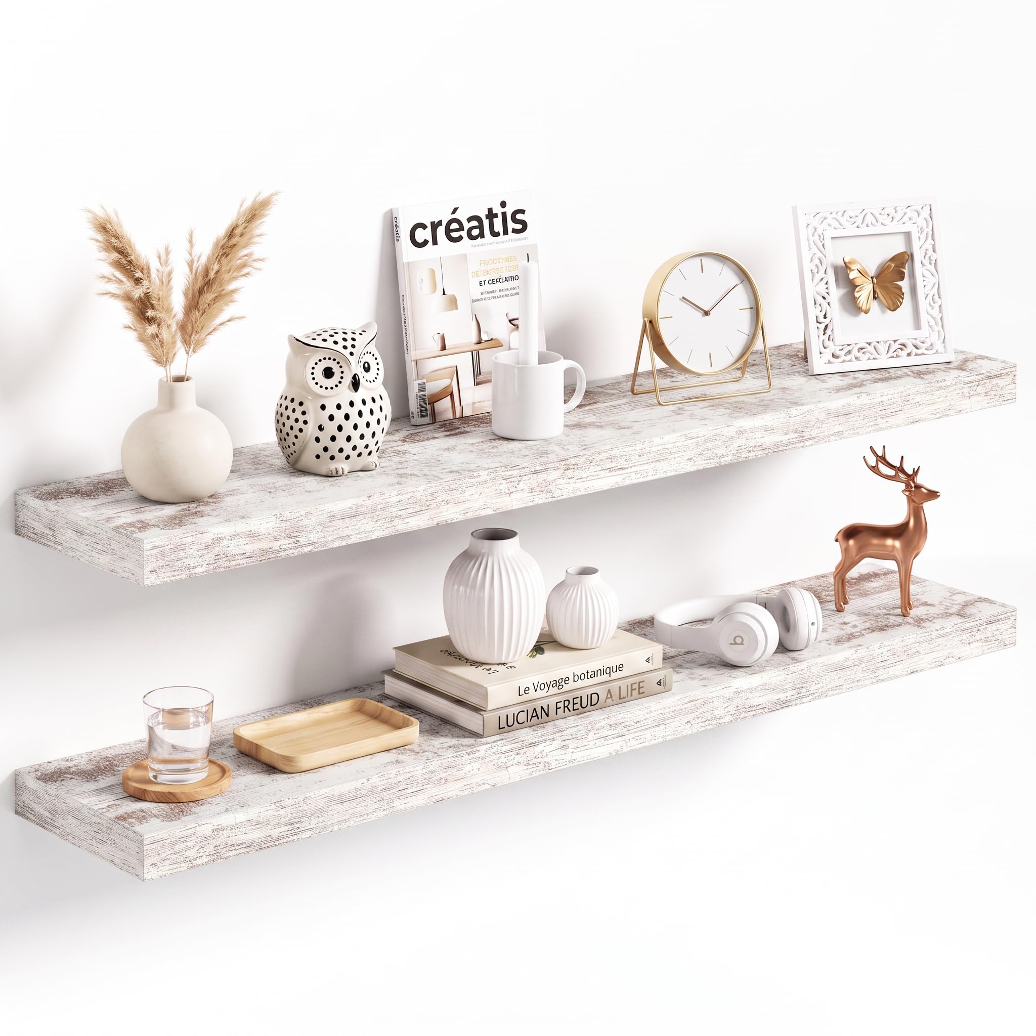 100x20cm Floating Shelves 2 Pack, Wall Mount Display Shelf, White Washed