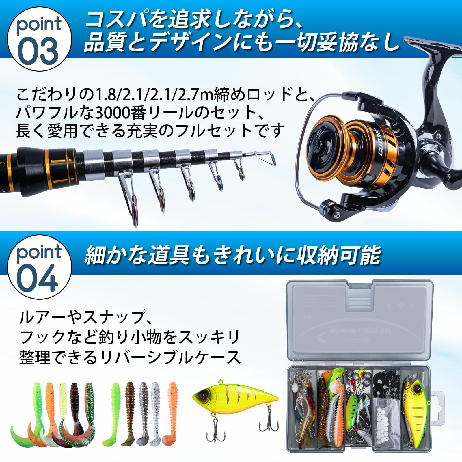 Amazon.co.jp: Goture 釣りセット 投げ竿 2.4mスピニングリール3000番