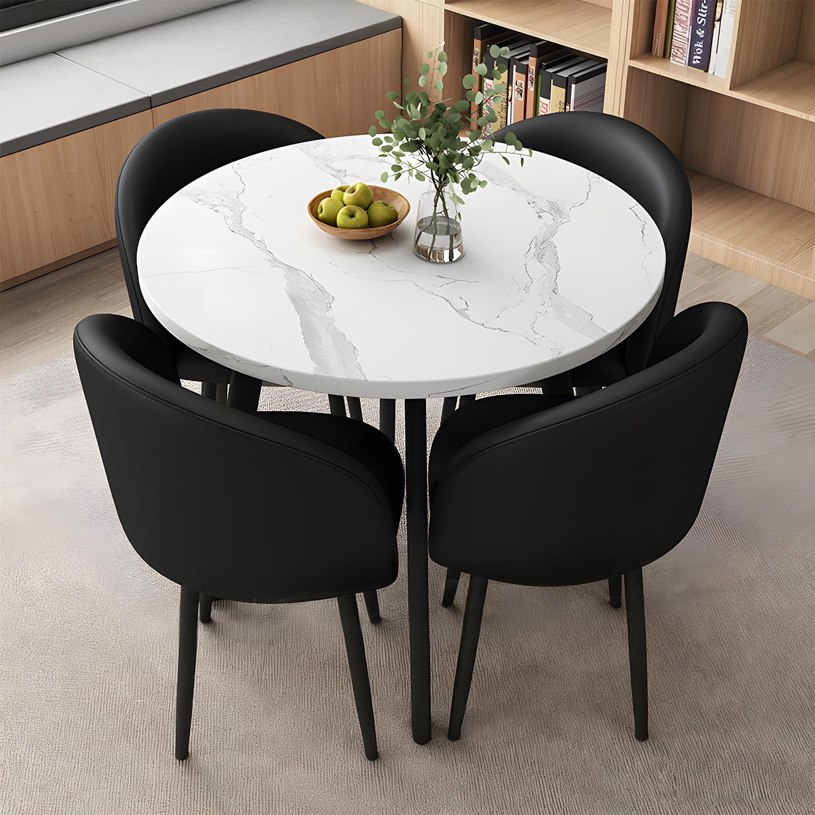 ASerZenith Modern Dining Table Set With 4 Upholstered Chairs, Kitchen Office Cafe Lounge Living Room Coffee Table By,P-038-27.6 In