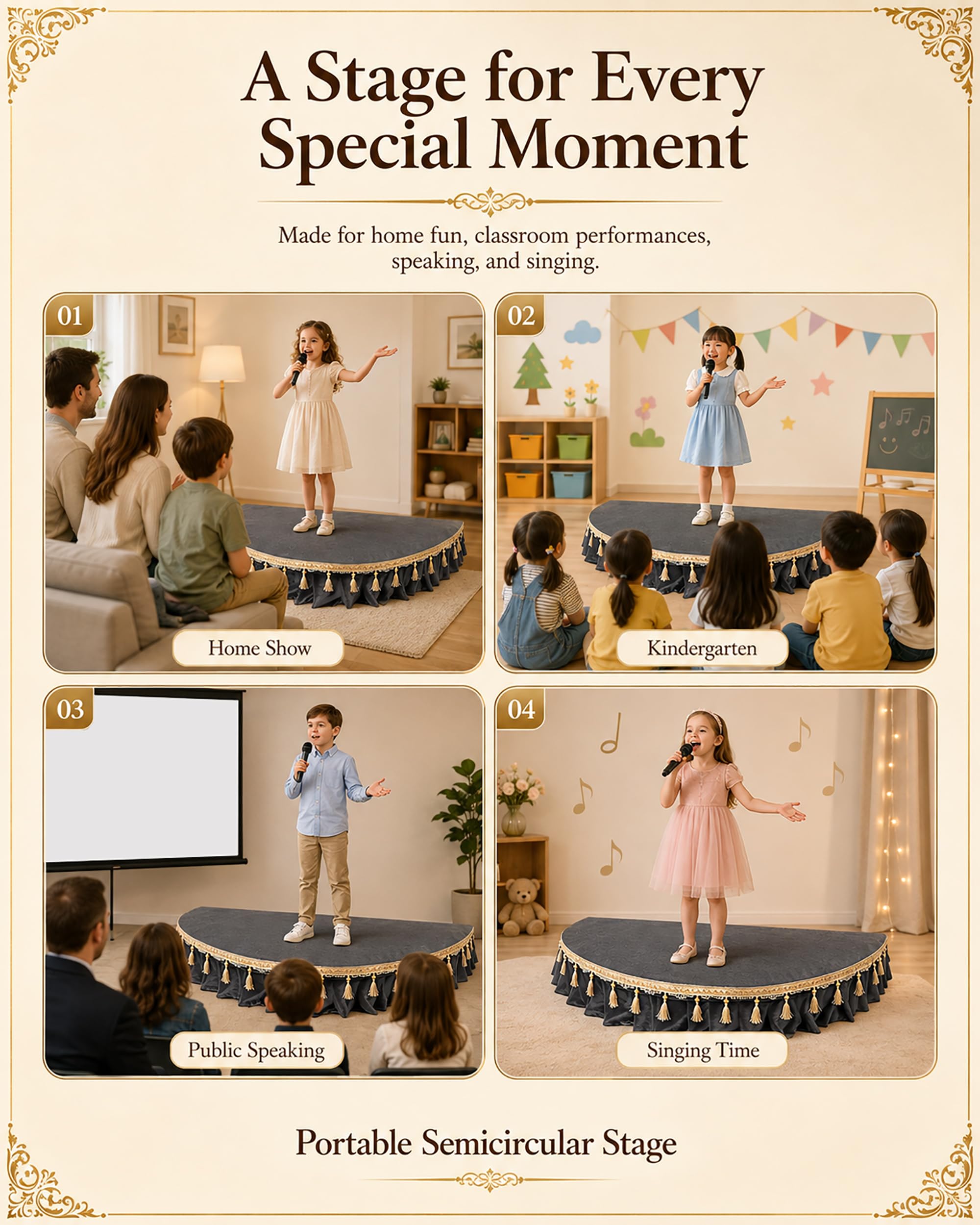 Plataforma De Escenario Portátil con Funda Terciopelo Lavable, Plataforma De Escenario Semicircular, Alta Capacidad De Carga, Miniescenario para Discursos Públicos Y Canto,1.5m