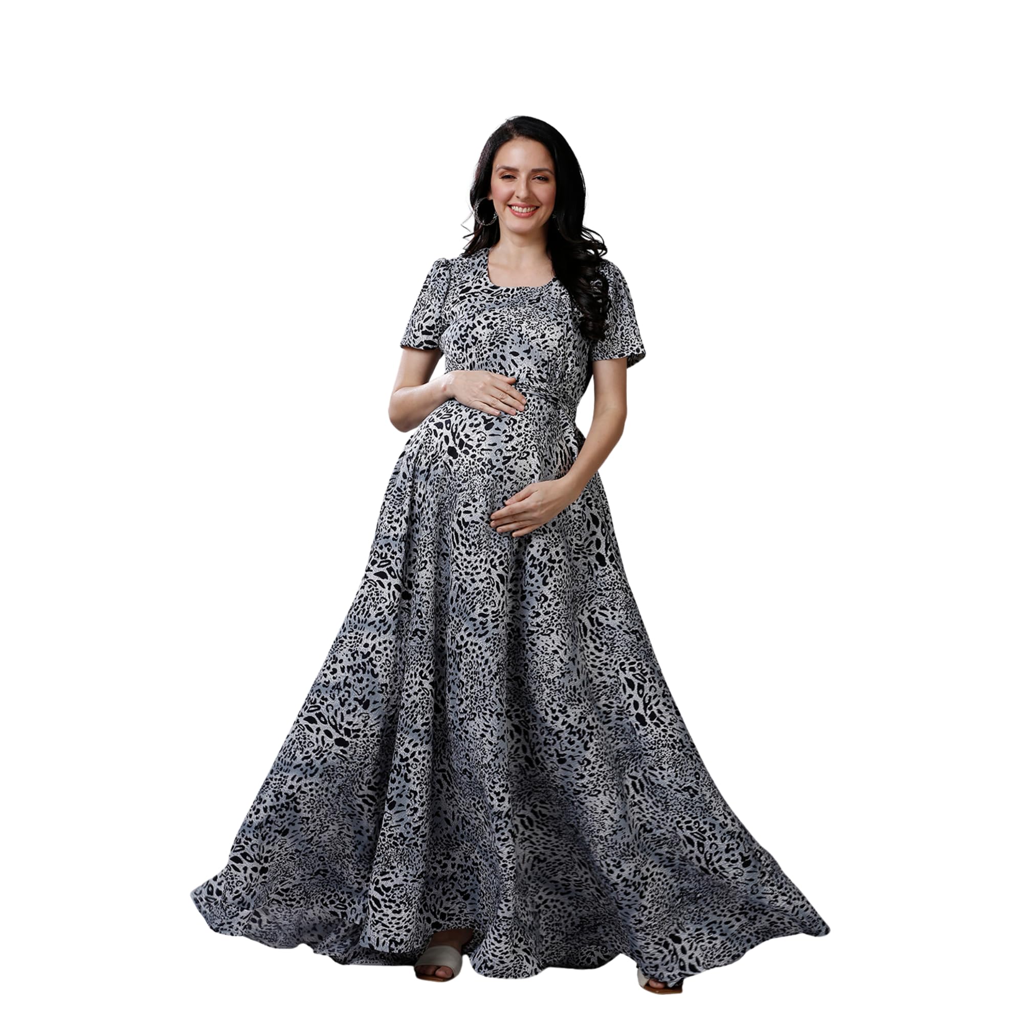 Womens Grey Animal Maternity Dress-picture-28