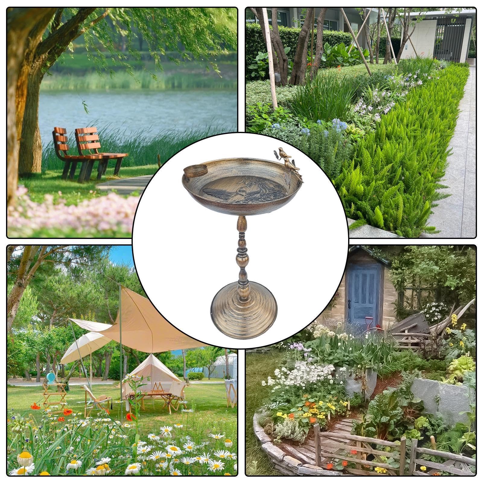 Bebedero para Aves Exterior Bebedero Exterior de Pájaros con Base | Estatuña Antigua con Plato para Colibríes, Periquitos y Loros en Patio