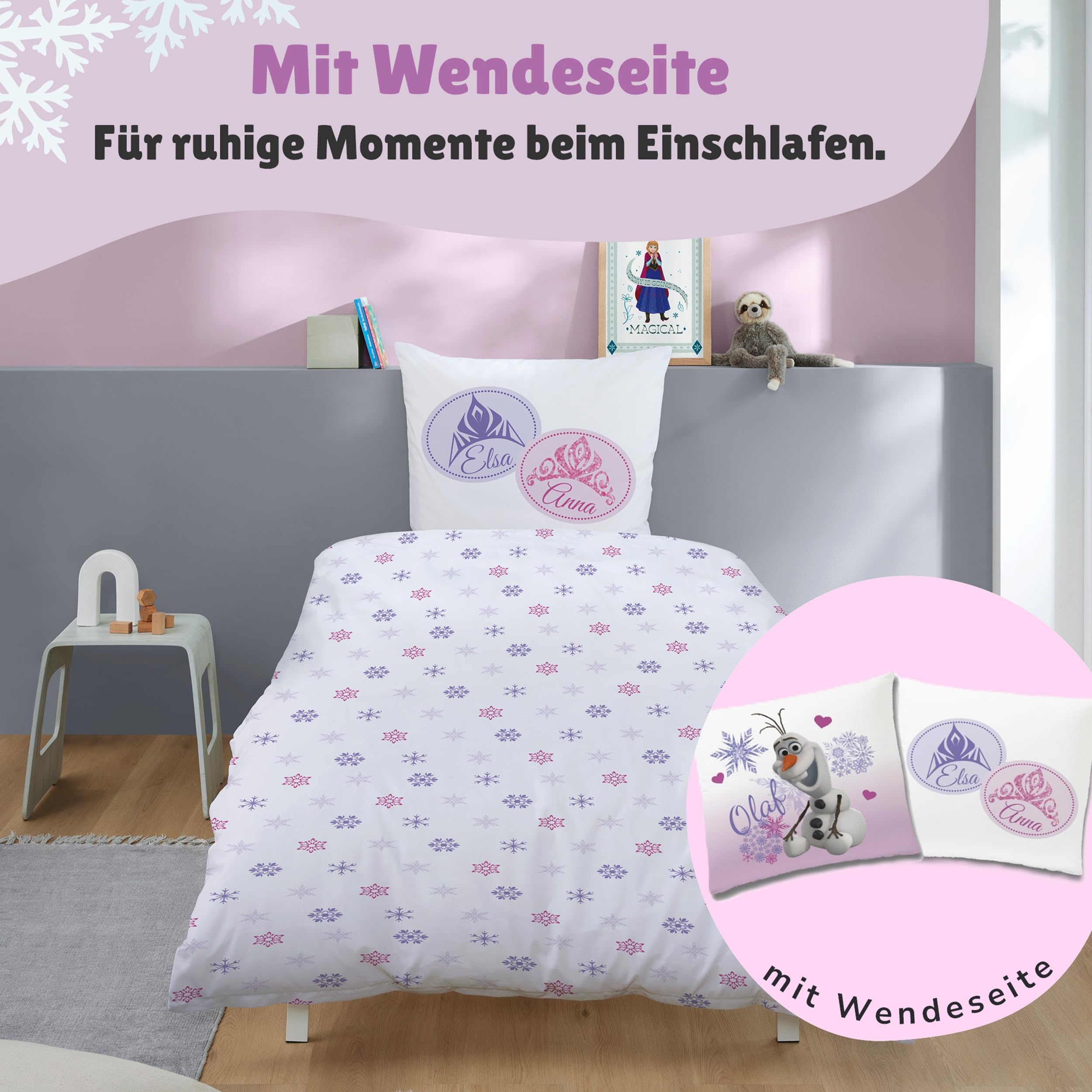 Disney CTI 43999 Bettwäsche Frozen/Ice Queen, Pink Mountain Linen 135 x 200 cm 80 x 80 cm