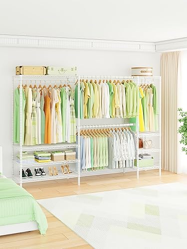 Miniatura 2 de Ulif E11 - Perchero de metal independiente para ropa y armario con 8 estantes y 4 barras para colgar, (73.2-97.6 pulgadas) de ancho x 14.5 pulgadas