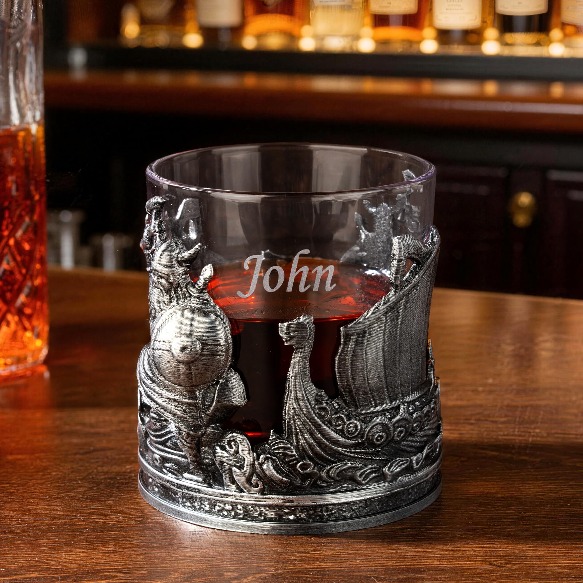 Whiskyglas, personalisierbar, Wikinger-Motiv, graviert, 284 ml, Whiskey-Steine, Vatertagsgeschenke für Ihn, Männer, Freunde, Kollegen, Whisky-Enthusiasten, geeignet für den Einsatz in Bar, Party