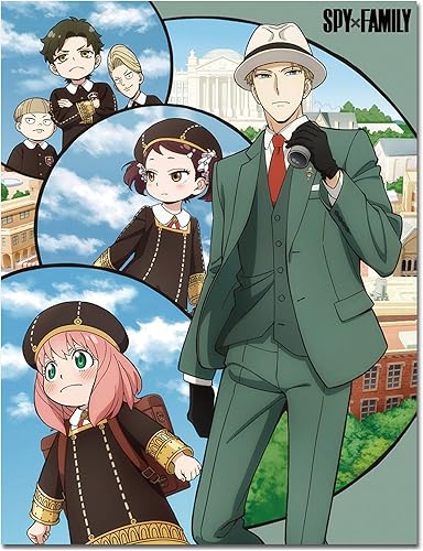 Great Eastern Entertainment Spy X Family - Manta con texto en inglés "Group Go to School" (46 pulgadas de ancho x 60 pulgadas de alto)