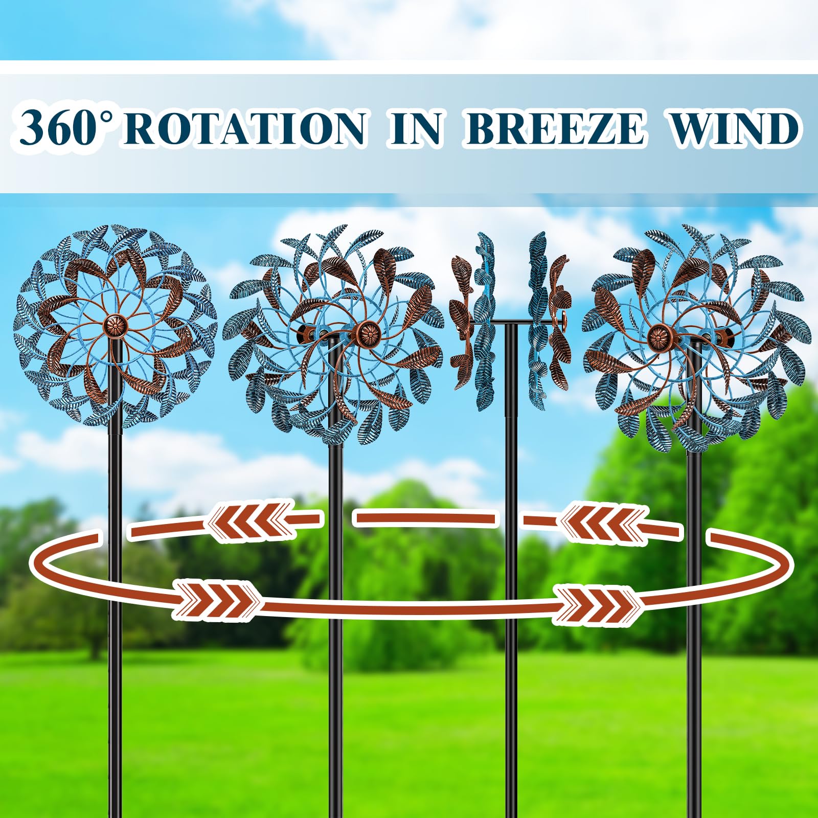 Molinillos de Viento de 360° para Exteriores, esculturas de Viento con estaca de Metal, Molino de Viento cinético Grande de Metal para decoración de Patio, molinillos para jardín, Exterior,
