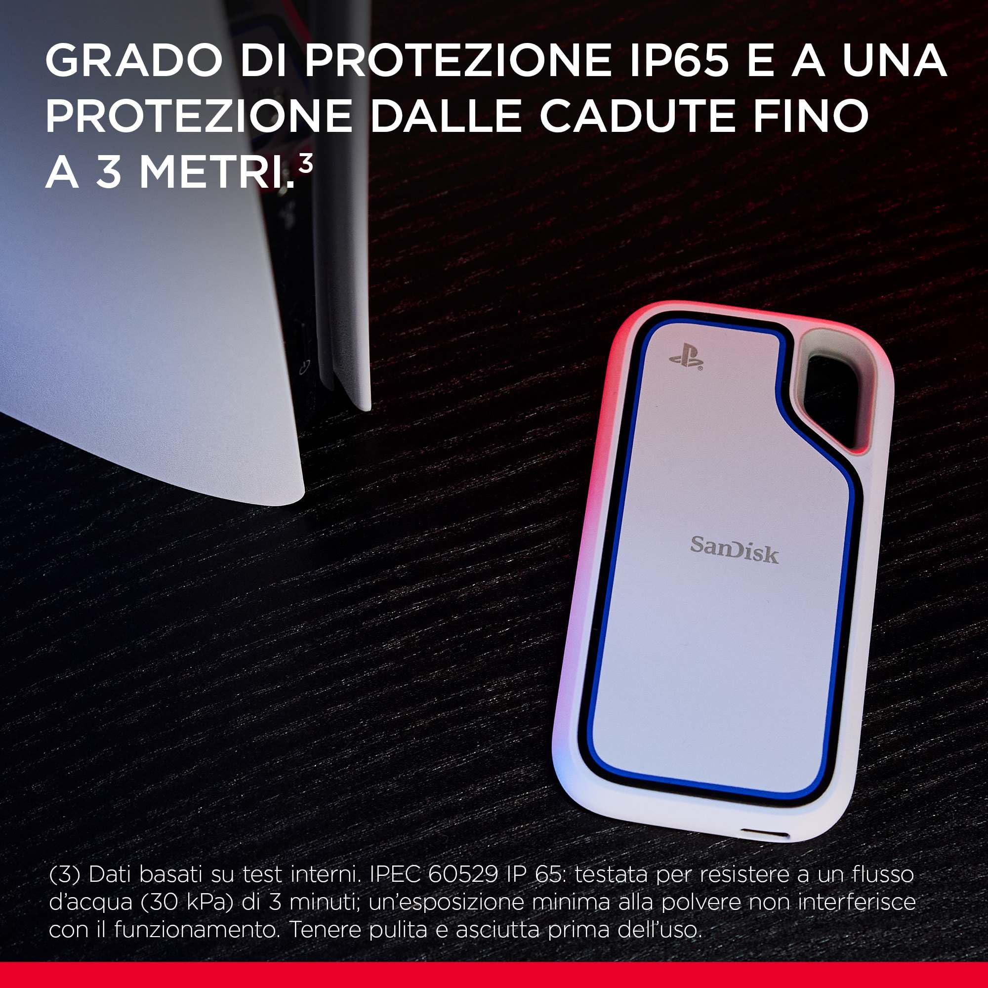 SanDisk Extreme Portable SSD per console Playstation 5 e PC's 1TB, velocità di lettura fino a 1000MB/s, Resistente all'acqua e alla polvere, e alle cadute da 3 metri, Un mese di prova di Nitro Discord