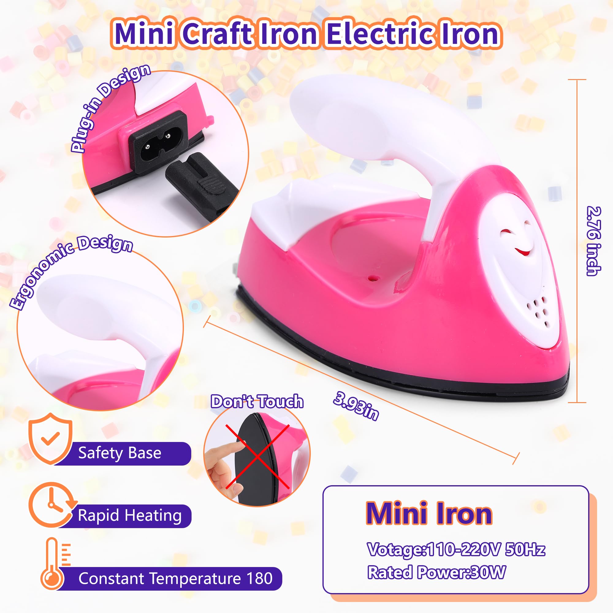 Kit de Perlas de Fusión 5mm, Paillettes para Planchar en 24 Colores, Set de Perlas de Hierro con Mini Plancha y Papeles para Planchar DIY Manualidad Regalo para Niños