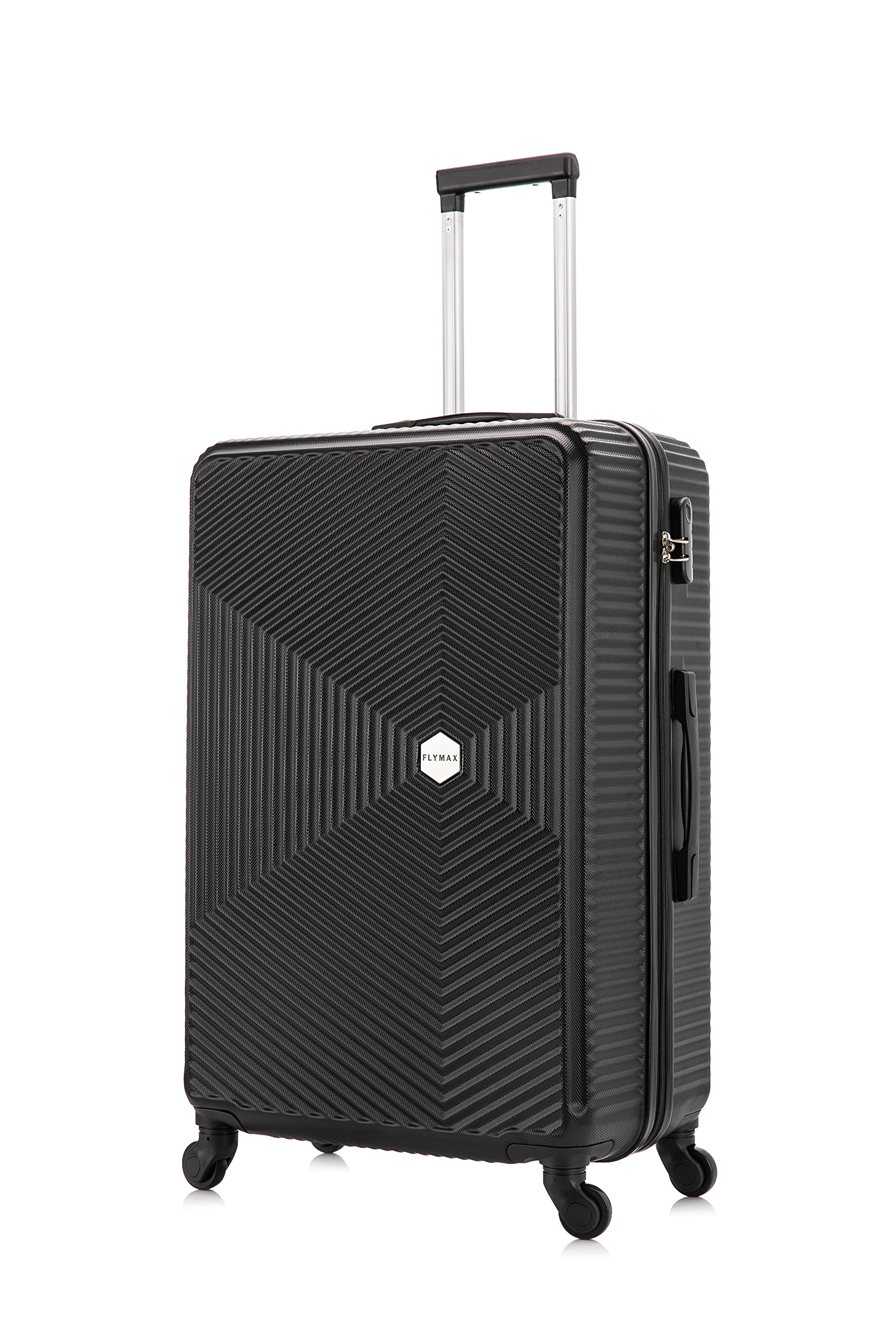FLYMAX24" Medium Suitcase Super Lightweight 4 Wheel Spinner Hard Shell ABS Luggage Hold Check in Travel Case Black