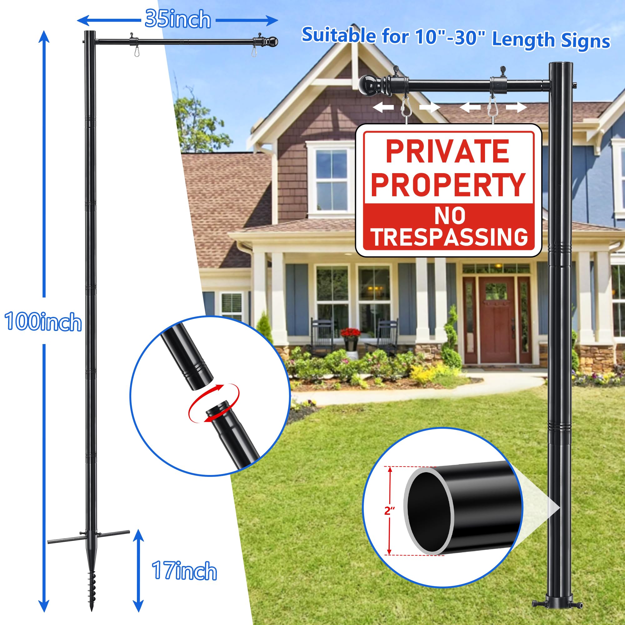 Real Estate Schild Pfosten, 254 cm Pfosten mit 88,9 cm Arm für Verkaufsschilder, Schwarz