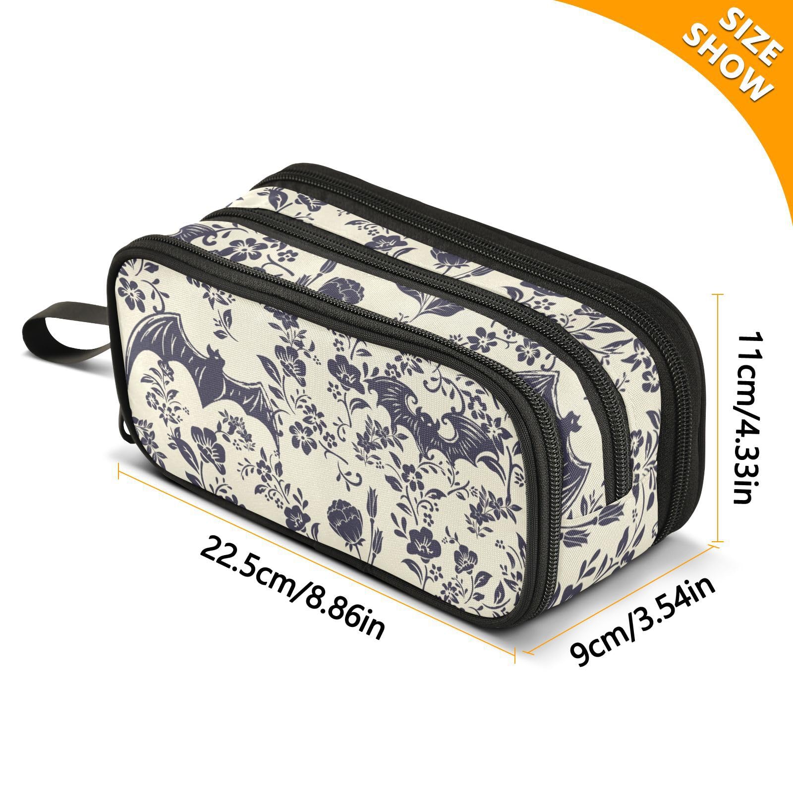 Trousse à Crayons Toile Motif Chauve-Souris - Double Compartiment, Grande Capacité (20,1x9,9x10,9 Cm), Oxford - 7