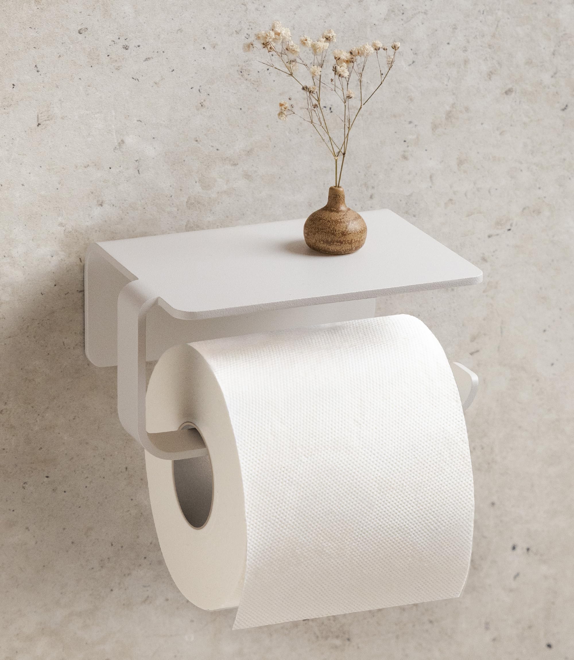 KAZAI. Portarrollos sin taladrar | Porta Rollos de Papel higiénico Adhesivo con Estante | Soporte de Papel higiénico para baño en Metal | Blanco