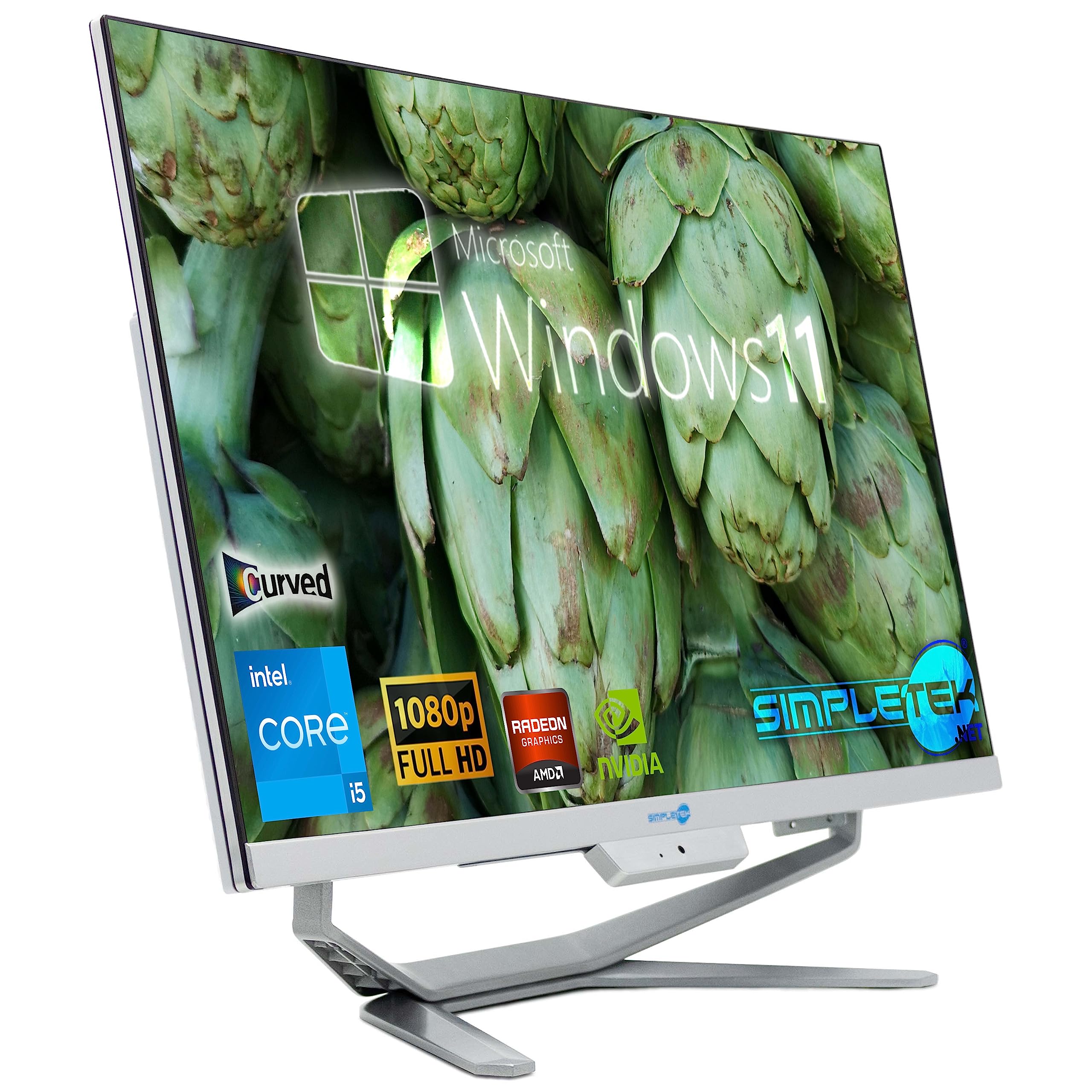 SIMPLETEK - PC All in One con Schermo Curvo 24" Core i5 | Windows 11 Pro | 8GB RAM SSD 480GB | Ideale per Ufficio, Scuola, Casa