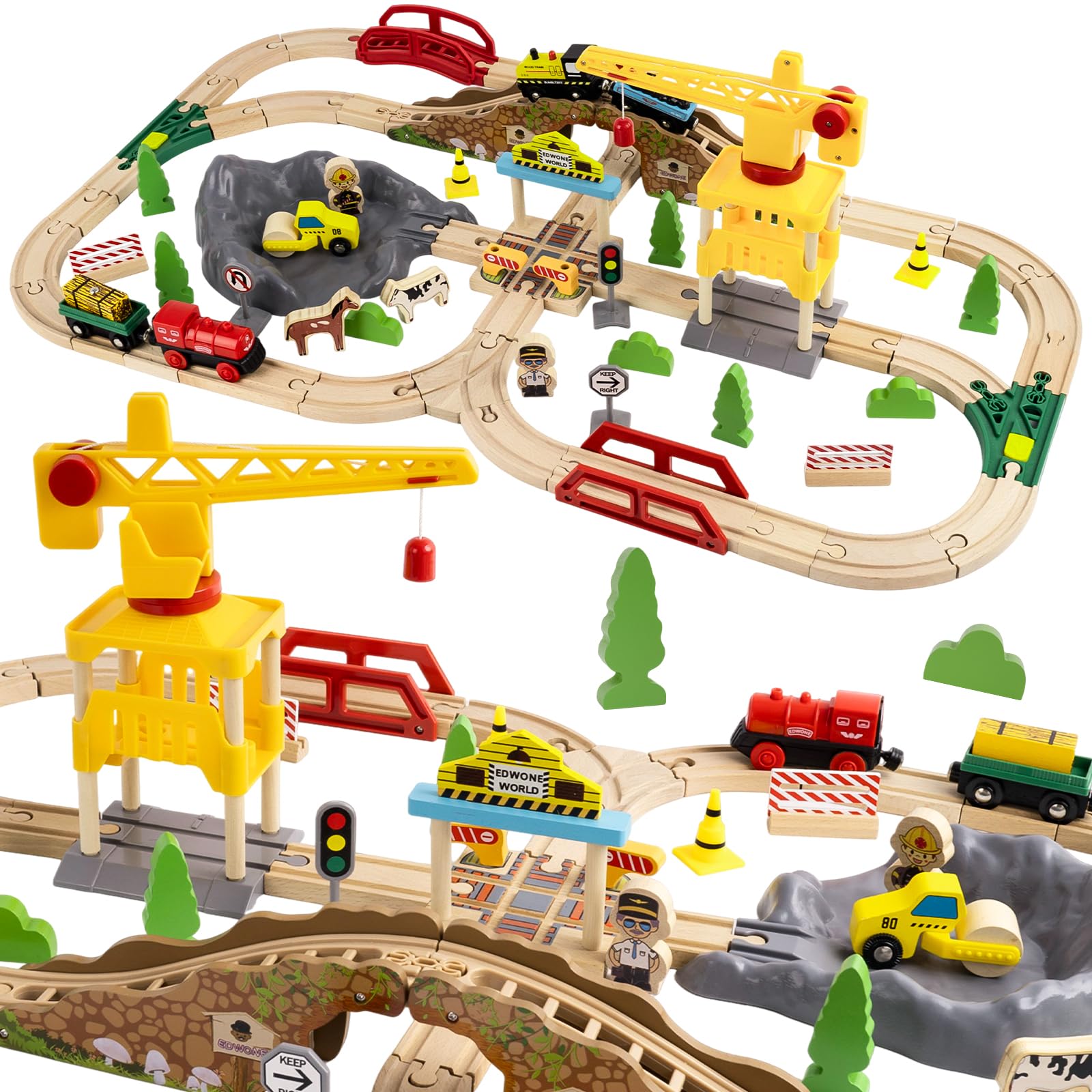 Holzeisenbahn Set, Bergbau-Zugset für Kinder, Spielzeugeisenbahn für Jungen und Mädchen mit Holzeisenbahnschienen, Modelleisenbahn-Set, Bergbau Themen Holzeisenbahn Spielzeug, Geschenk für Kinder