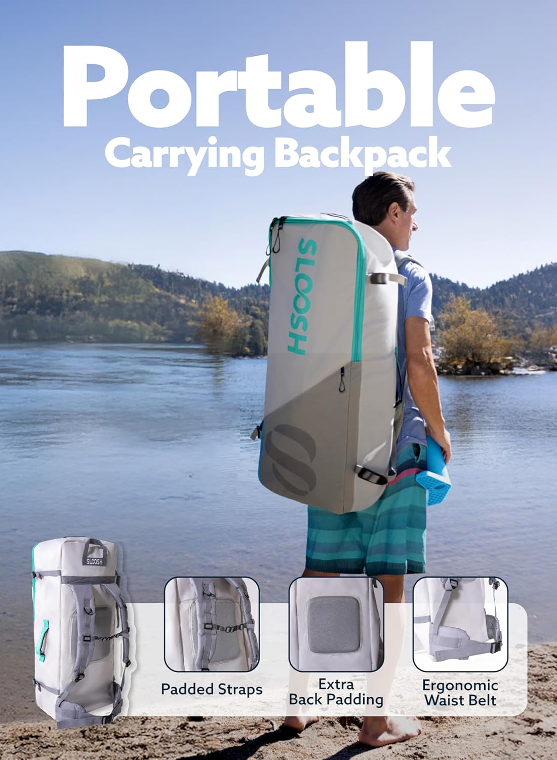 SLOOSH Inflatable Stand Up Paddle Board, 10'6" Paddle Boards with Premium Accessories, Non-Slip EVA Deck, Ultra-Light Carry Bag Pump, Ripple SUP for Youth & Adults of All Skill Levels - Image 5