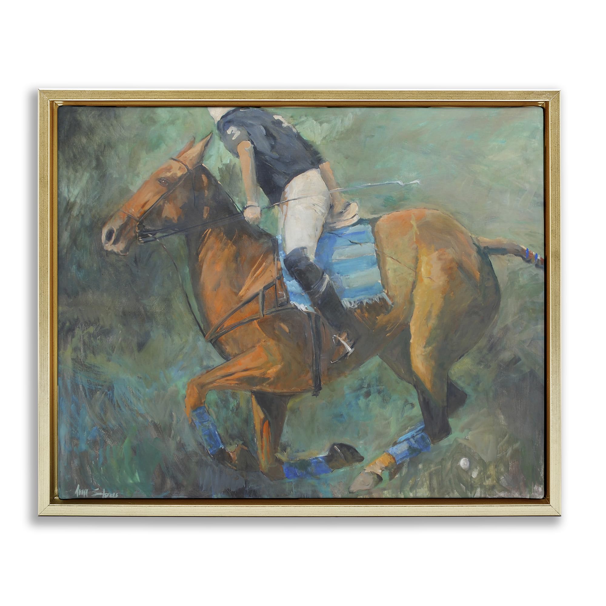 Stupell Industries Metallic Gold (Matte) 'Polo Rider In Dynamic Motion'| Floating Frame Canvas Art