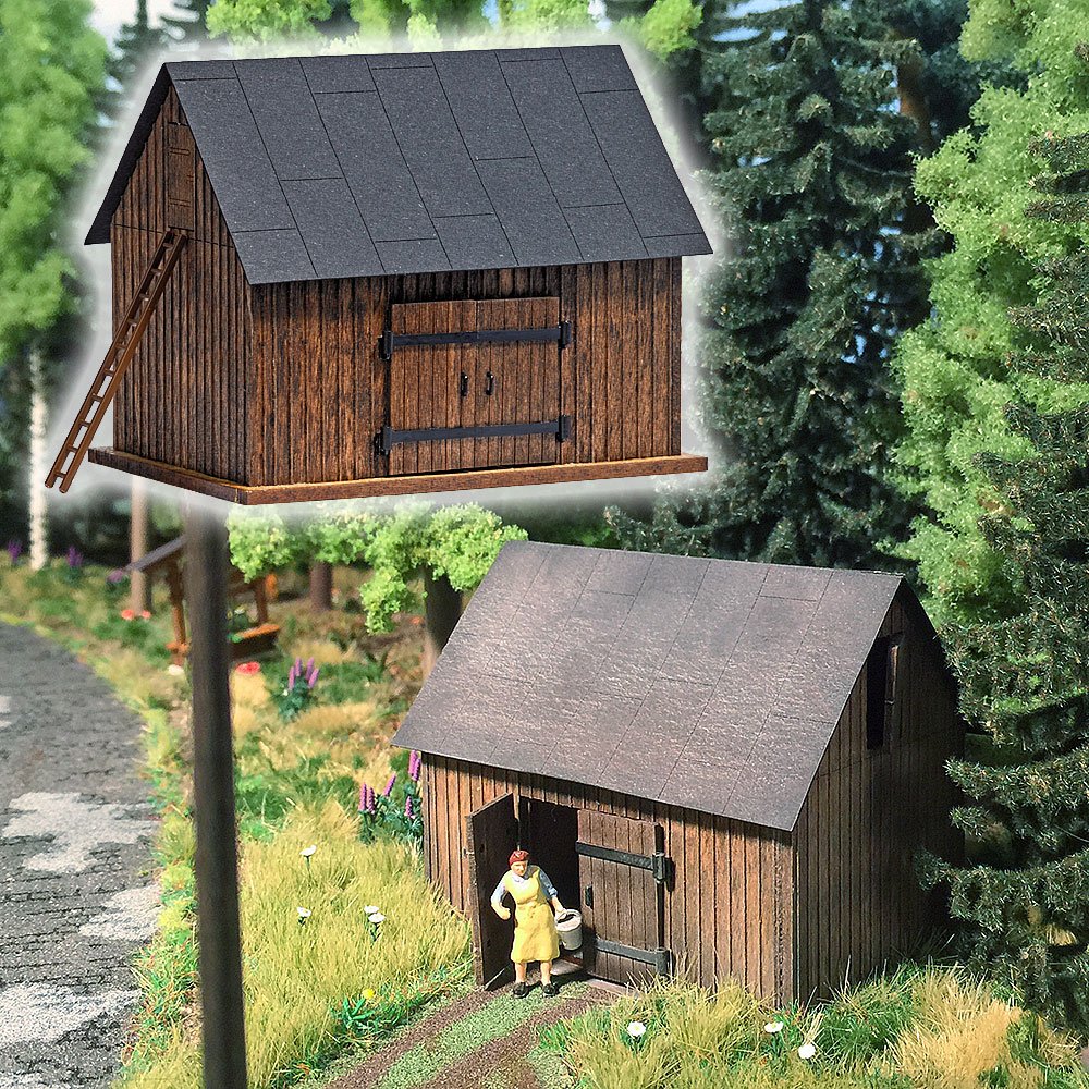 Busch 1500 en Bois Grange avec pièces de Bois Ho Structure Échelle Modèle