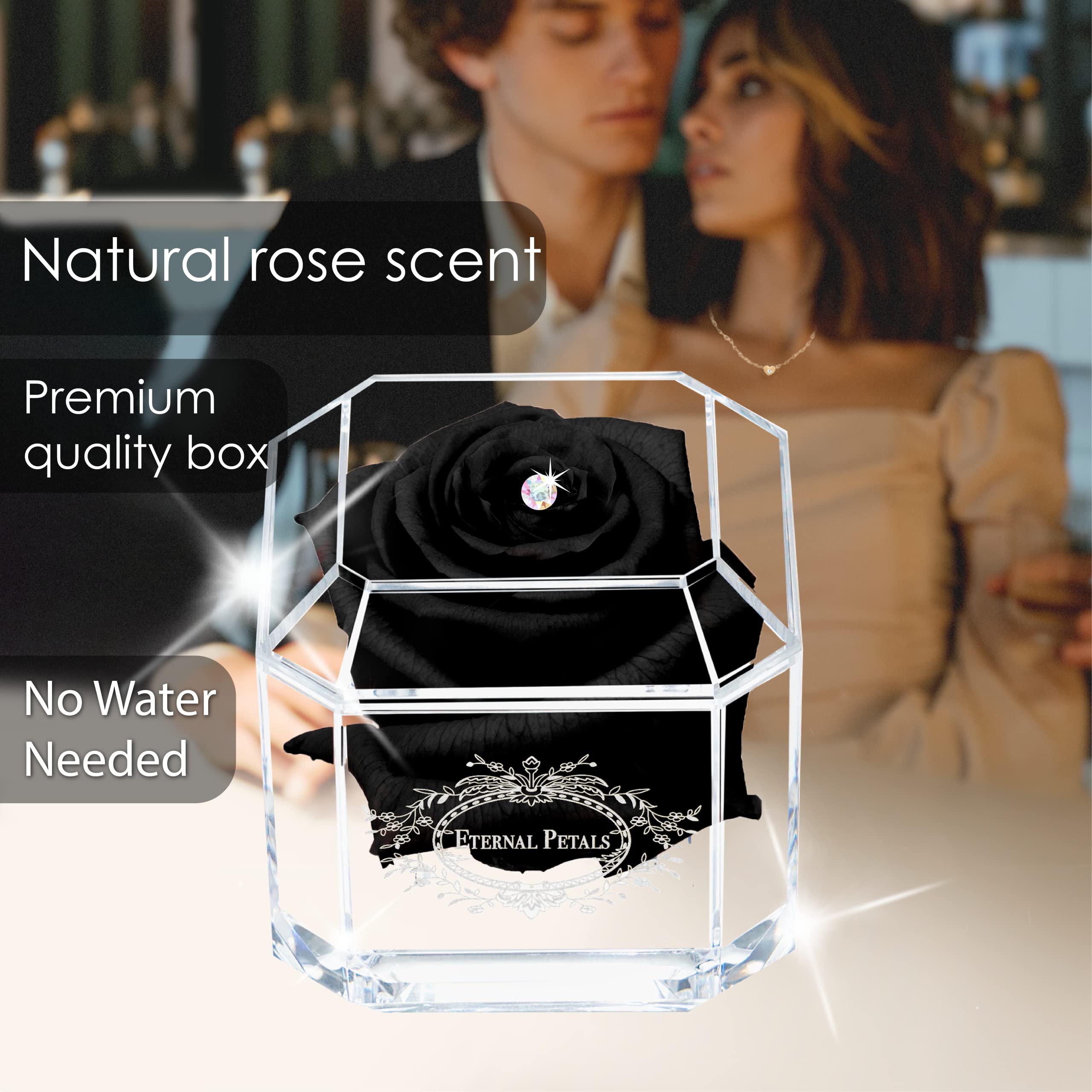 Eternal Petals White Gold Solo Rose with Multicolor Swarovski Crystal Black
