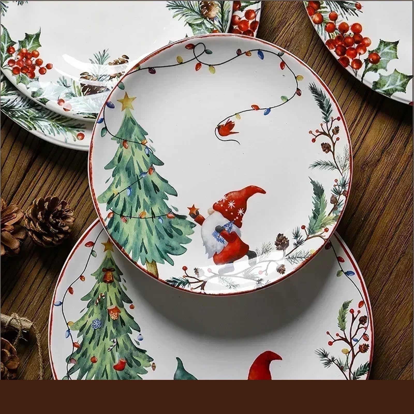 Plato llano de cerámica navideño, porcelana festiva for comidas navideñas