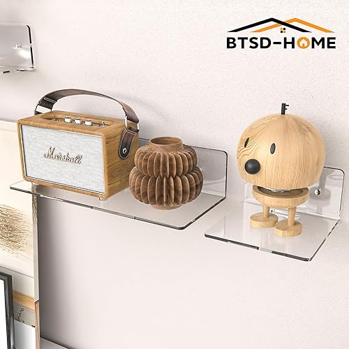 Miniatura 6 de BTSD-home Juego de 4 estantes de acrílico transparente para pared, estantes flotantes de acrílico para pared, decoración invisible para sala de