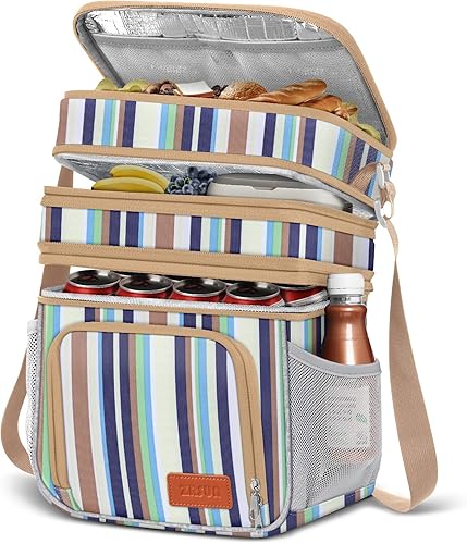 Miniatura 12 de Bolsa de almuerzo aislada ZRSUN para mujeres y hombres, lonchera reutilizable de 3 capas para mujeres, lonchera expandible reutilizable resistente