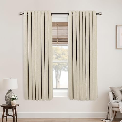 Miniatura 15 de Cortinas opacas de lino blanco de 84 pulgadas de largo, juego de 2 paneles, cortinas opacas con aislamiento térmico que oscurecen la habitación con