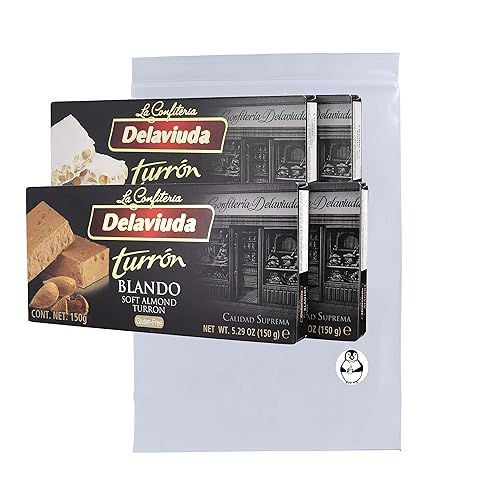 Delaviuda Turron Duro Crunchy and Blando - Paquete de 4 turrón de almendras suaves - Turron Duro y Blando con Almendras Calidad Suprema WPremium