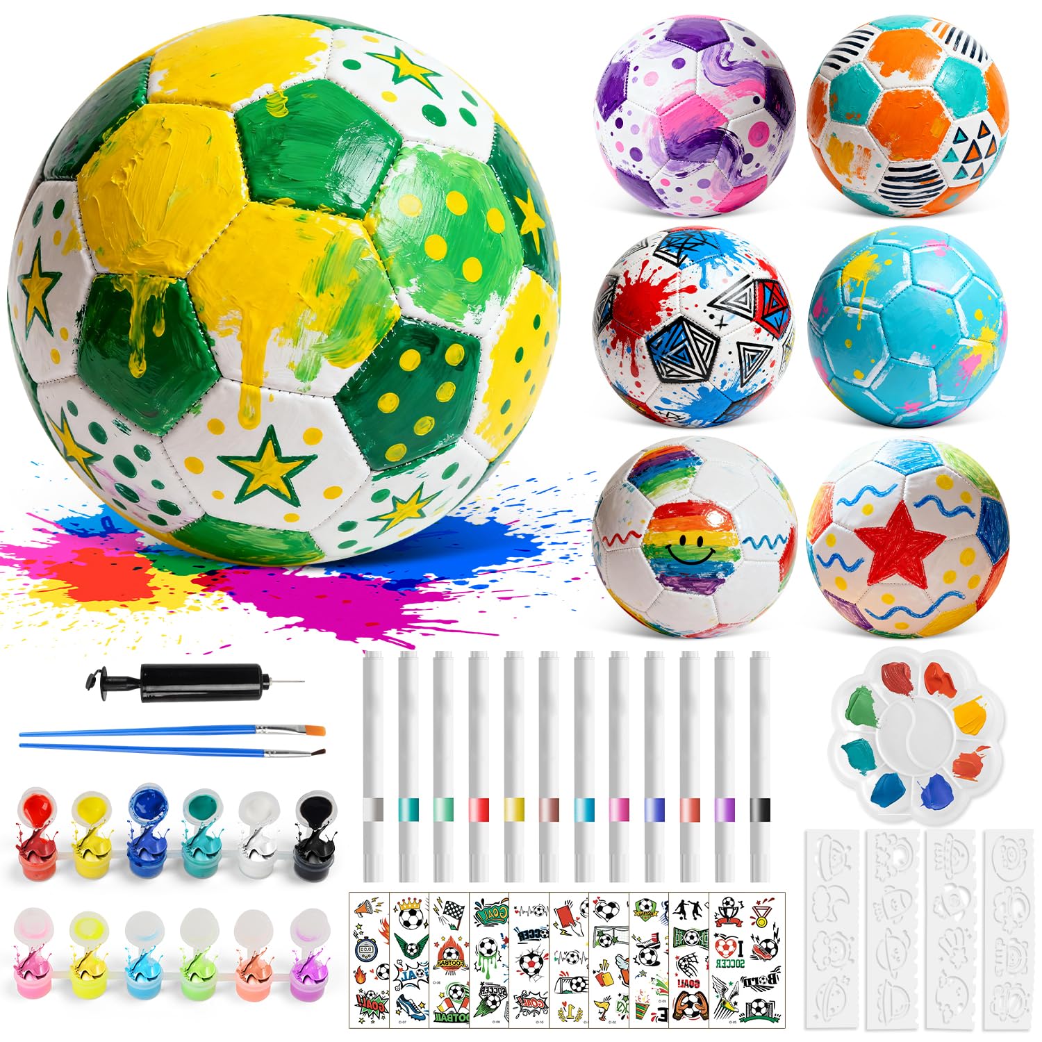 Fantspati Fußball Bastelset Kinder, DIY Fußball Malset Bastelset Kit Jungen Mädchen Kreatives Geschenk für Kinder Bemalen Set mit 6*Fußball, 10*Aufkleber, 12 Farben Pigment