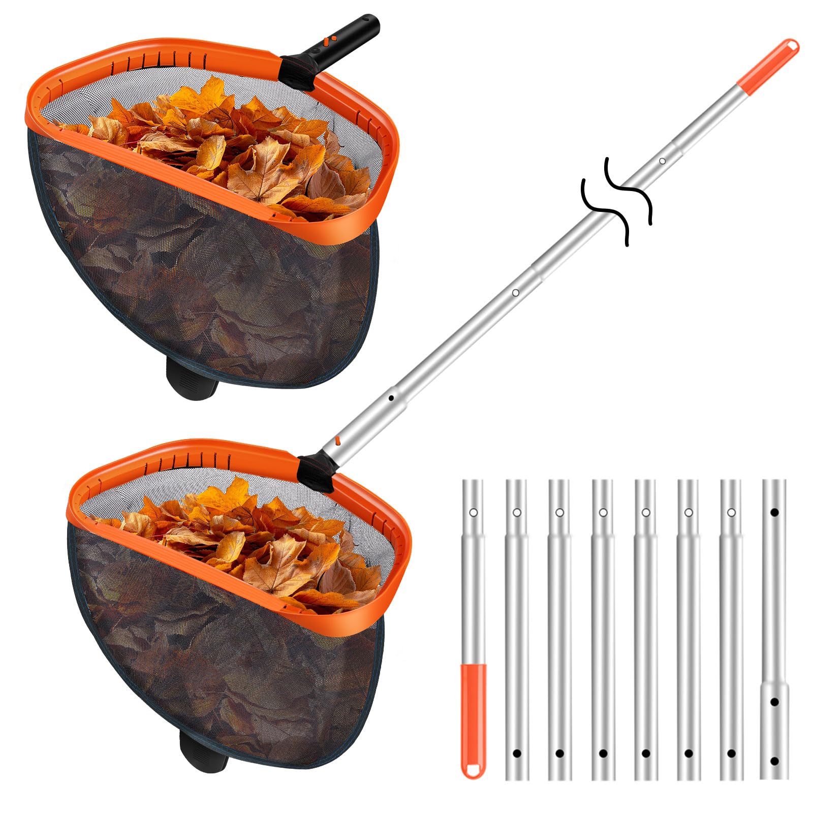 KGC 44CM Retino da Piscina con Asta da 3M (8 Sezioni), Rete Professionale a Doppio Strato con Telaio in Alluminio, Asta Modulare Rinforzata da 1,2mm per Piscina, Spa, Laghetto