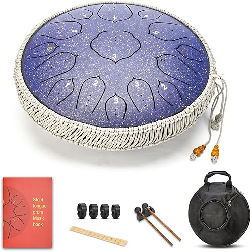 Miniatura 2 de Tambor de lengua de acero, 14 pulgadas, 15 notas, tambores de acero para adultos, tambores de mano con libro de música, mazos de tambor de lengua y
