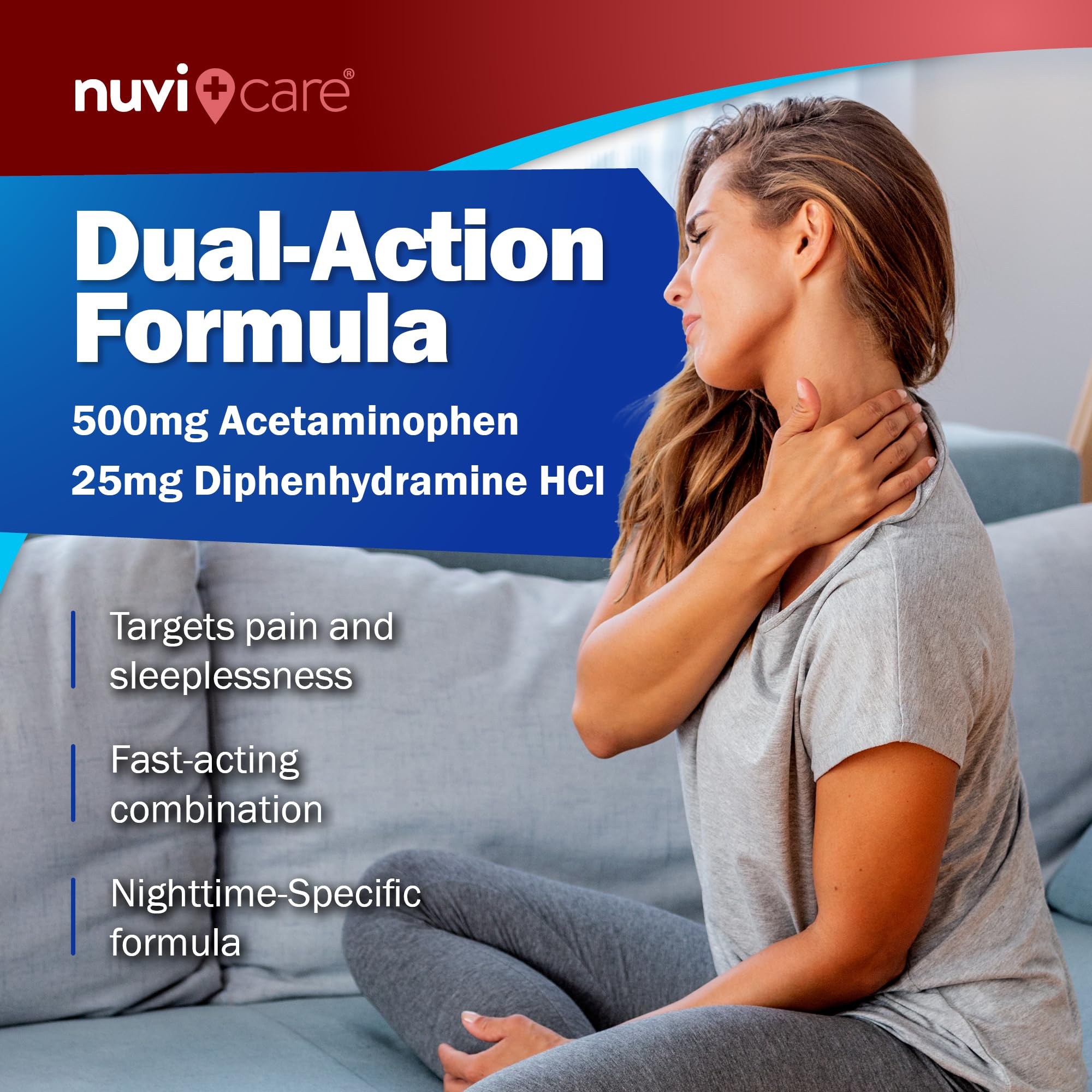 Extra Strength Pain Relief PM - Acetaminophen 500mg & Diphenhydramine 25mg - Compare to Tylenl PM Extra Strength Sleep Aid - Adult PM Pain Reliever for Nighttime Aches & Pains 2 Pack
