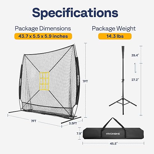 Miniatura 7 de VIVOHOME Red de bateo de béisbol y sóftbol con sistema de recolección de pelotas grandes, red de lanzamiento de bateo de béisbol de 7 x 7 pies