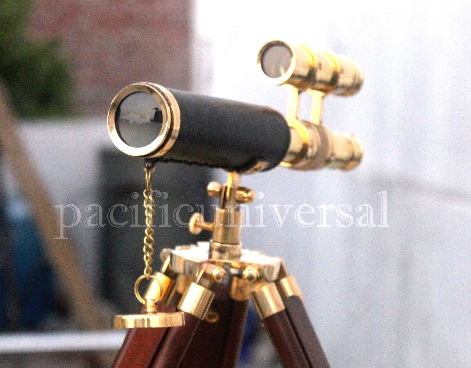 Mahira Nautical Antique Brass Leather Telescope Nautical with Stand Wooden Tripod Vintage Gift B