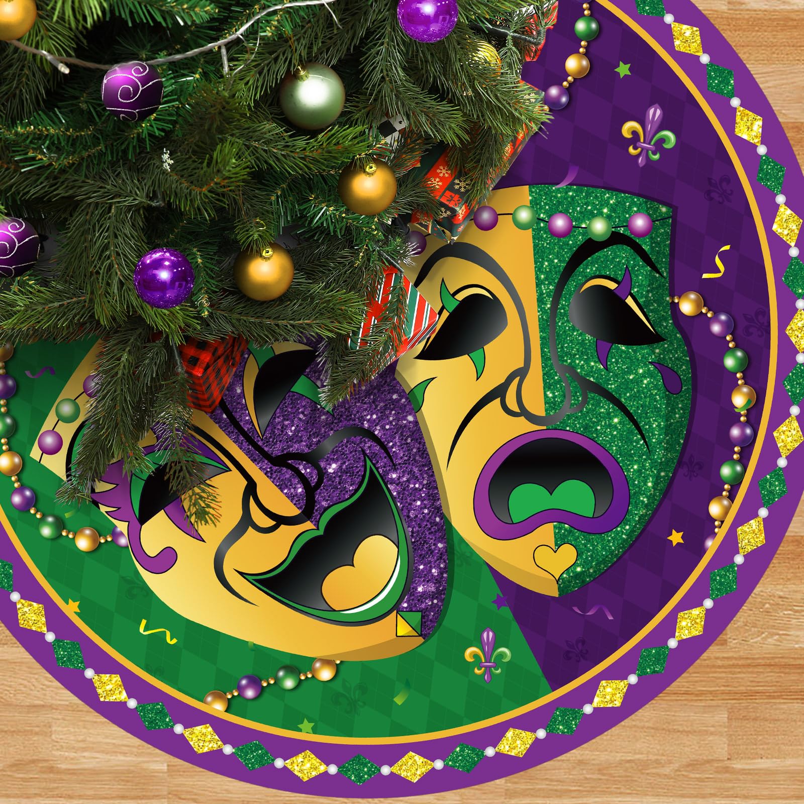BlossomSound Carnival 36 Inch Masquerade Party Tree Mat - Mardi Gras Theme Decoration
