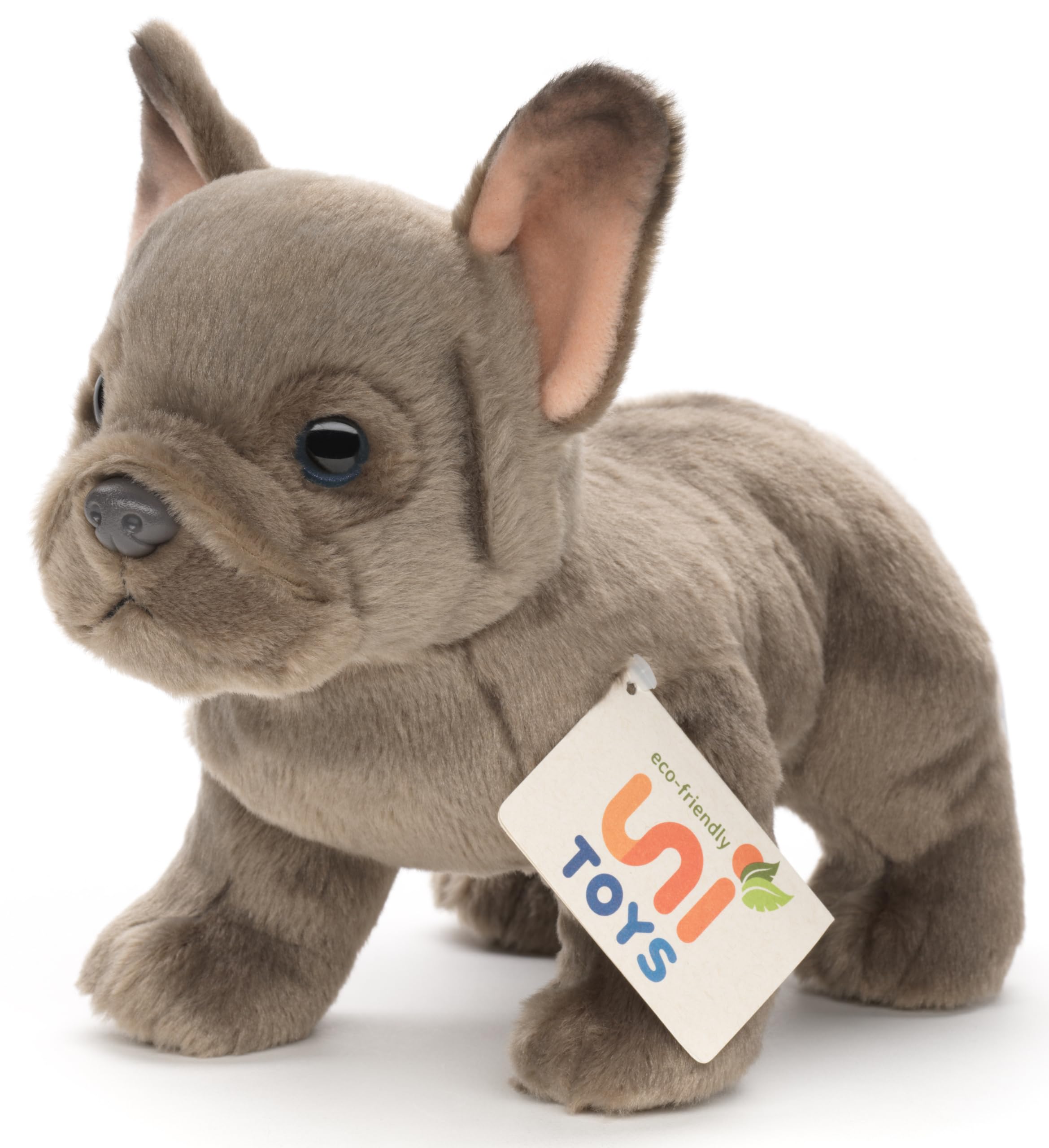 Uni-Toys - Bulldog francese (grigio) - Senza guinzaglio - 26 cm (lunghezza) - Cane di peluche - Peluche peluche