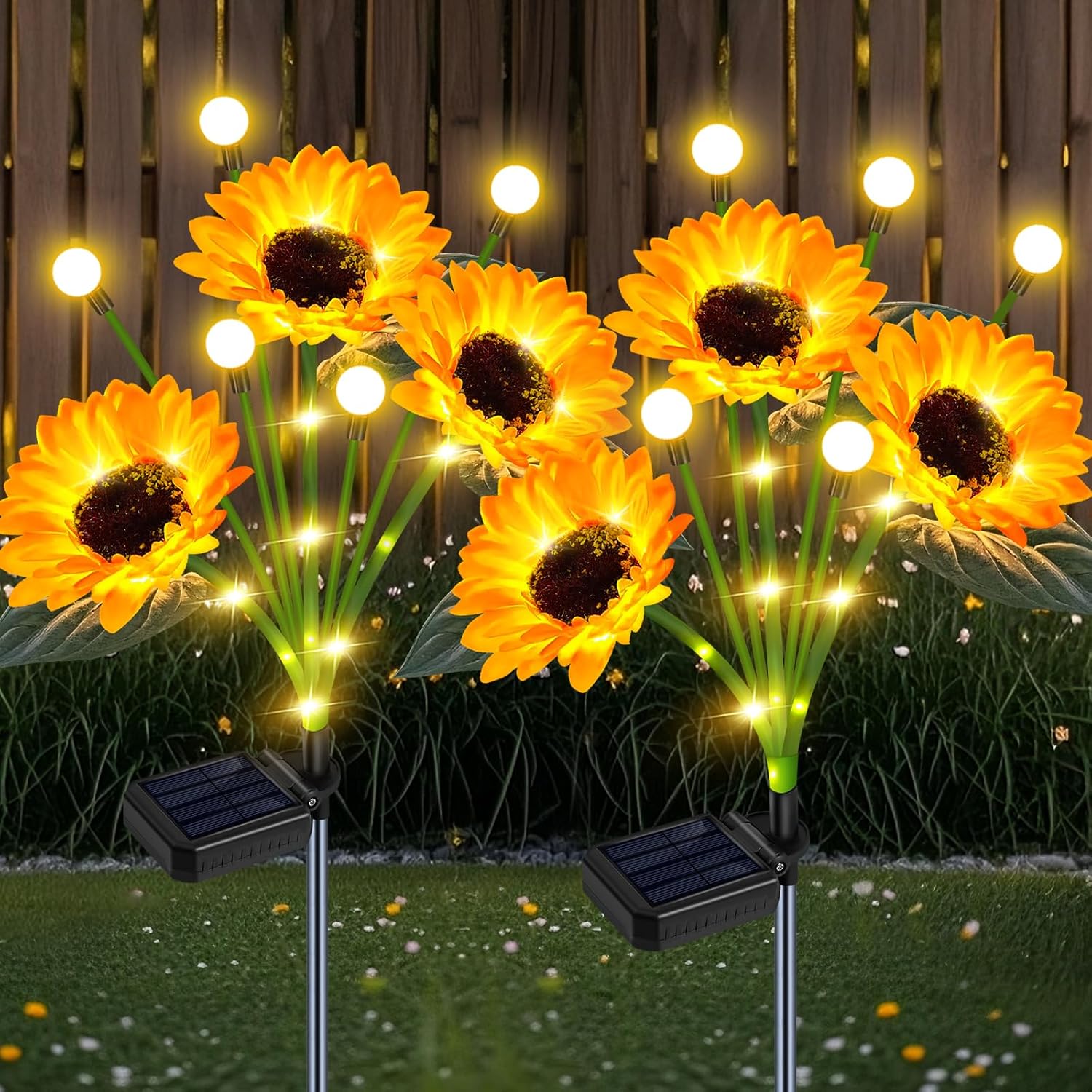 Sunflower Solar Lights Outdoor Garden Decor,Upgraded Solar Sunflowers with Firefly Lights Waterproof,Gifts for Mom Women Grandma,Garden Decor for Outside Yard Patio Pathway Lawn?2 Pack? 2pcs Sunflower Firefly