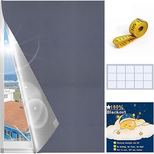 Persianas opacas mejoradas 65 x 59 pulgadas 100% opaca se puede cortar tú mismo Cortinas opacas portátiles para ventanas, tiras de cinta de velcro