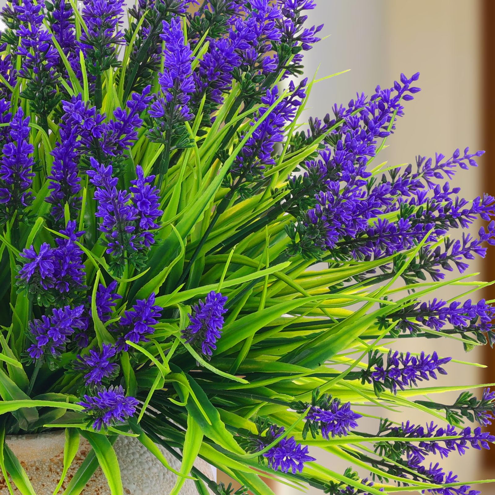 22 piezas de flores artificiales para exteriores, resistentes a los rayos UV, lavanda, plantas de vegetación falsas con flores moradas para decoración de macetas para ventana, jardín, patio, 7