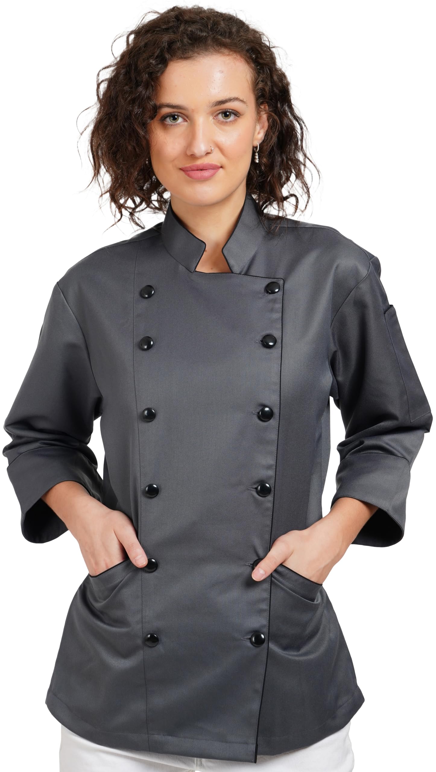Troz Women Regular Fit 3/4 Sleeve Chef Jacket Food Service Caterers Bakers and Restaruent Professional Uniform (Grey, 2X_Large)