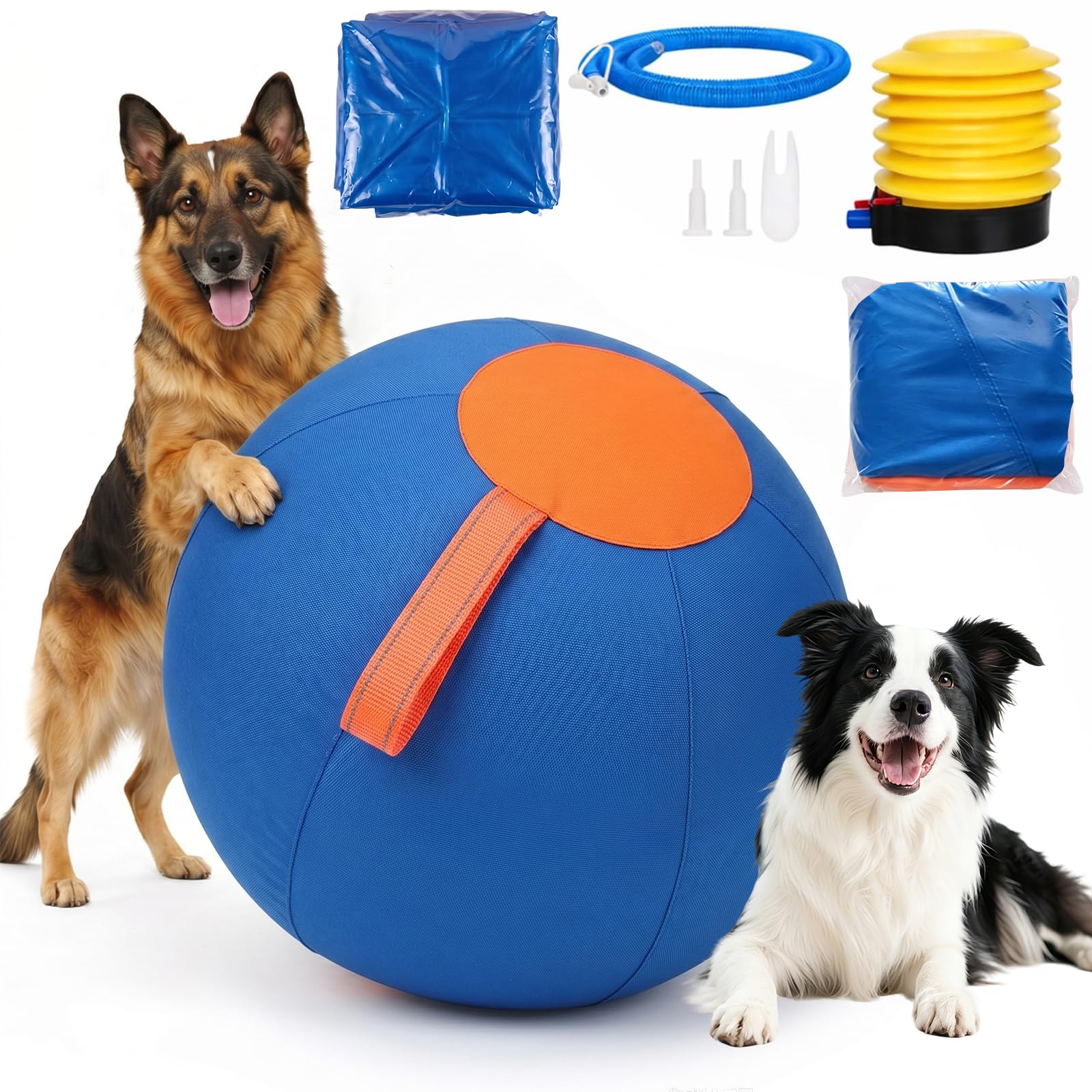 BOLEXA Giant Dog Ball Kit with Foot Pump, Durable Inflatable Herding Ball for Large Medium Small Dogs, Weatherproof Outdoor Indoor Water Toy, Anti-Burst Push & Chase Play Set(25cm(9.8in))