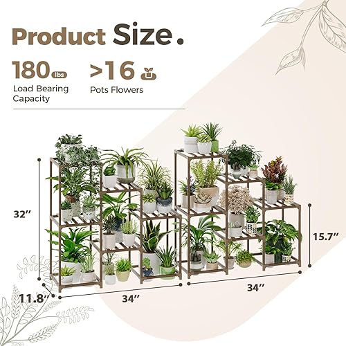 Miniatura 22 de Bamworld - Soporte grande de maderas para plantas de exterior, macetero grande para sala de estar, patio, balcón y jardín
