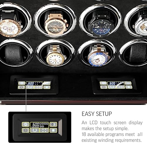 Miniatura 5 de Bobinadora de 12 relojes para relojes automáticos con luz LED y control de pantalla táctil LCD, Ébano + Negro, Compacto