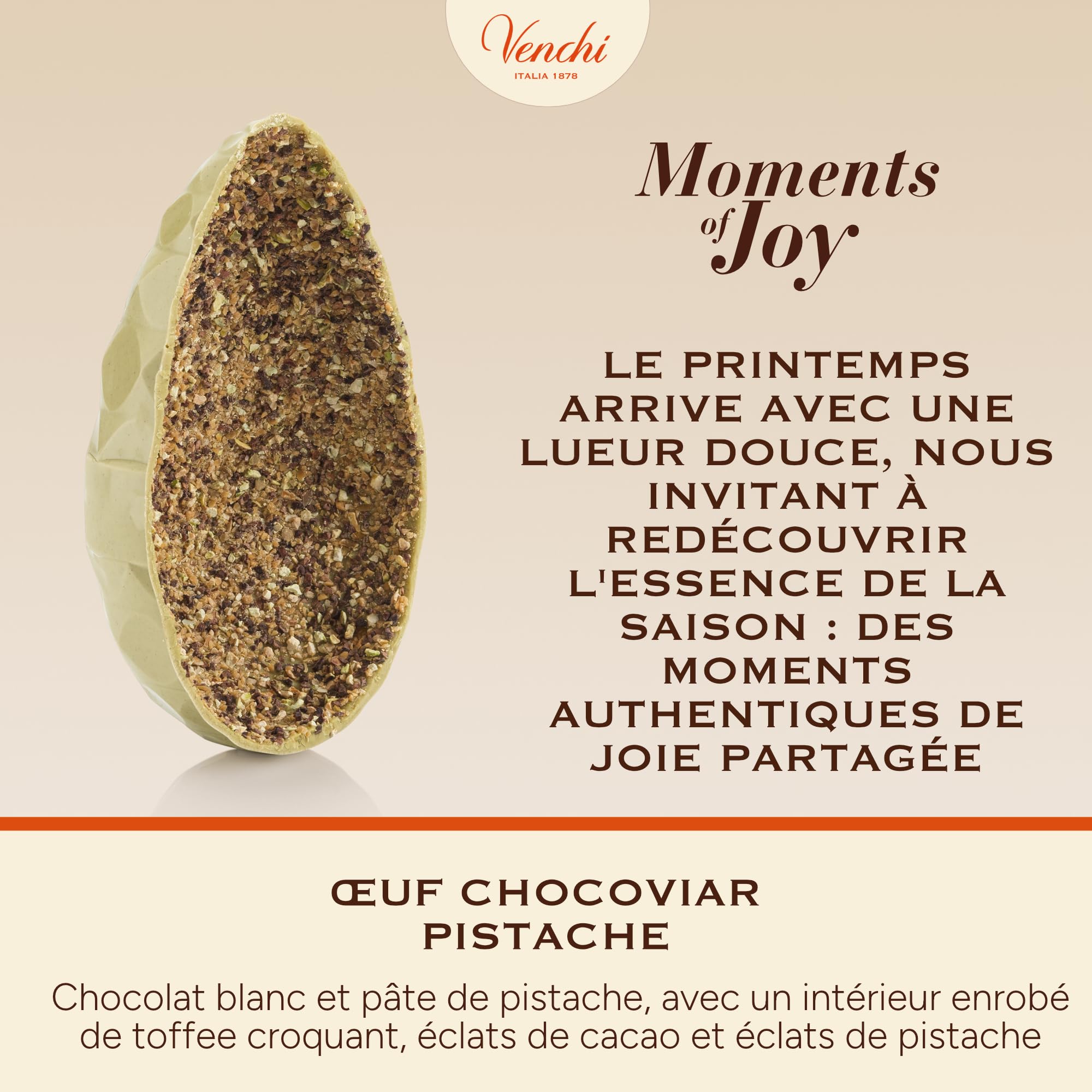 Venchi - Œuf au Chocolat Chocoviar Pistache, 330 Gr, Goût Chocolat Blanc et Pâte de Pistache, Sans Gluten, avec Surprise, Collection de Pâques Venchi, Idée Cadeau