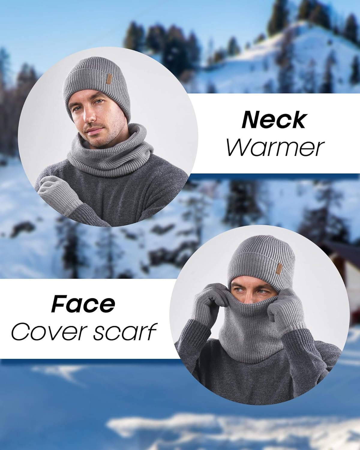FURTALK Winter Knit Beanie Hat Sacrf Touch Screen Gloves Set Soft Fleece Lining Warm Beanie Unisex Winter Set