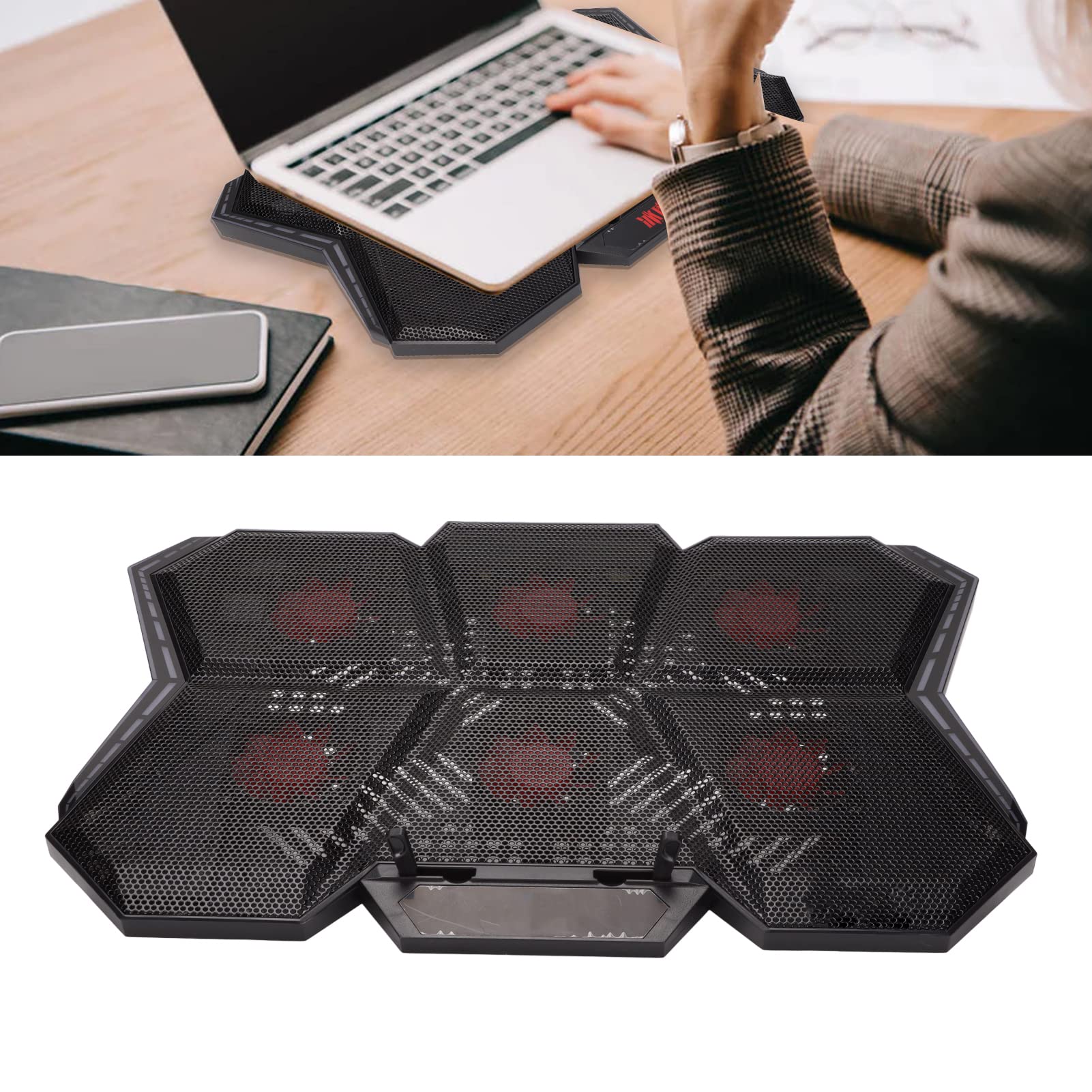 Laptop-Kühler, Kühlkissen, Notebook-Kühler, 6 Extrem Leise Lüfter, 7 Höhenverstellbar, 2600 U/min, 73,25 CFM, Zwei USB-Anschlüsse, Metallgeflecht für 12 Bis 17 Zoll Laptops