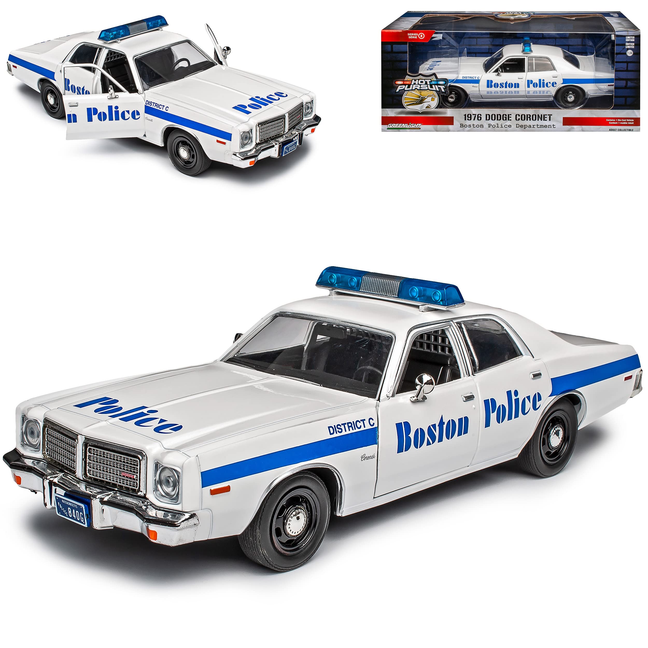 Generisch Defekte Verpackung Dodge Coronet Boston Police Department Polizei Weiss 1/24 Greenlight Modell Auto